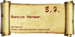 Bencze Herman névjegykártya